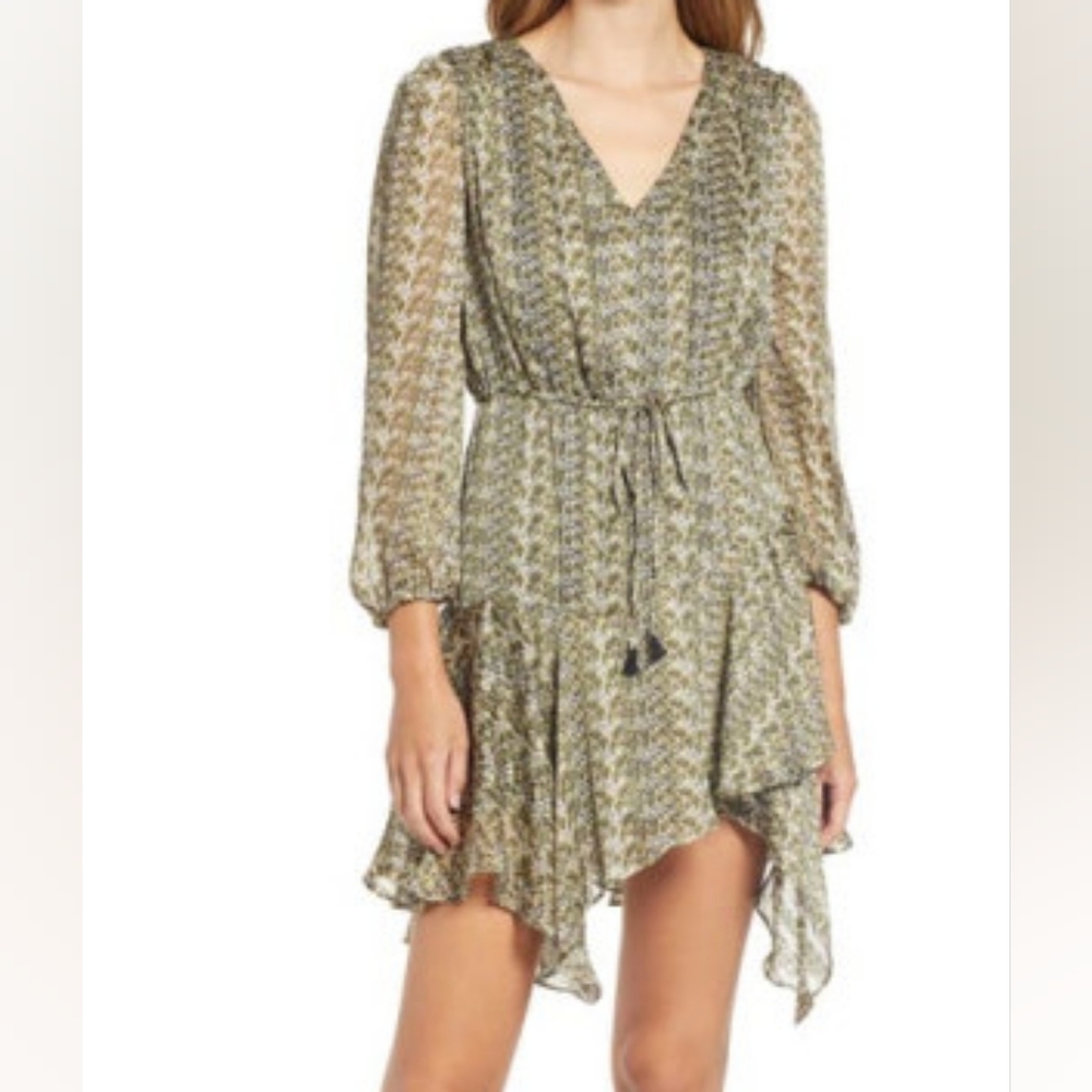 Sam Edelman Ruffle Hem Minidress in Olive Multi Size 8